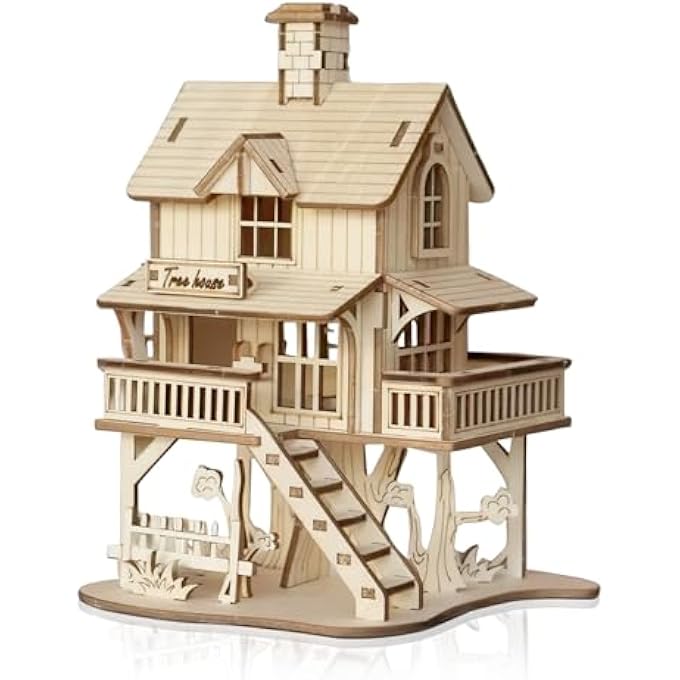 3D PUZZLE TREE HOUSE, WOODEN MODELS BUILDING KITS ADULTS, MODEL MAKING SET WOOD, CREATIVE DIY CRAFT SET FOR HOME DECORATION, CHRISTMAS, BIRTHDAY, MEN WOMEN - Image 1